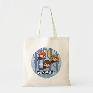 Cartoon Harry, Ron, & Hermione Flying In Woods Tote Bag