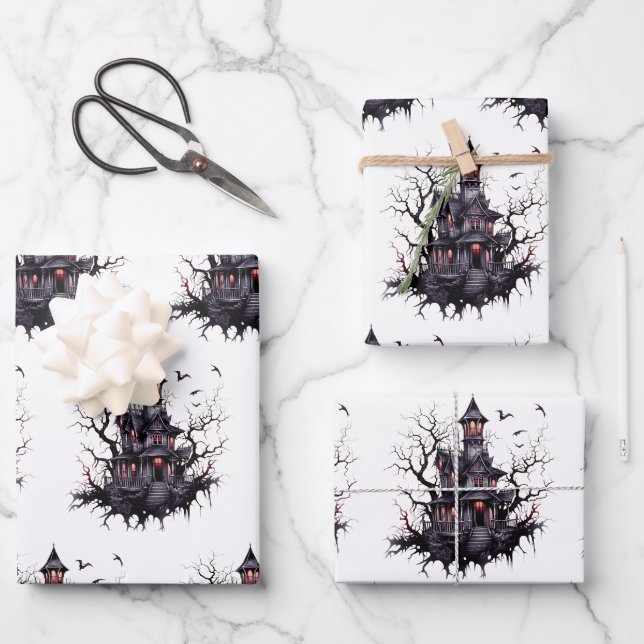 Cartoon Haunted House Wrapping Paper  (Front)