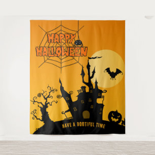 Cartoon Haunted Mansion Halloween Party Backdrop Tapestry