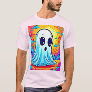 Cartoon Haunts: Vibrant Ghost Art T-Shirt