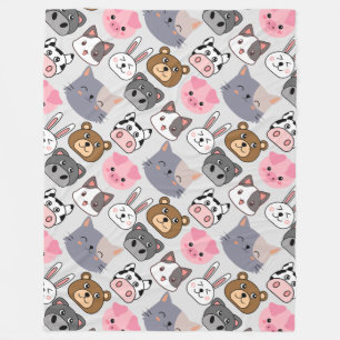 cartoon heads pattern.w offwhite BG Fleece Blanket