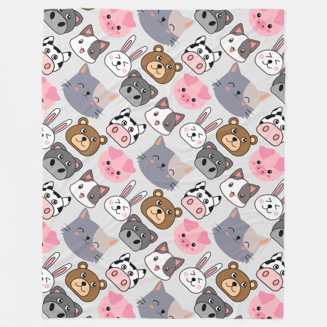 cartoon heads pattern.w offwhite BG Fleece Blanket (Front)