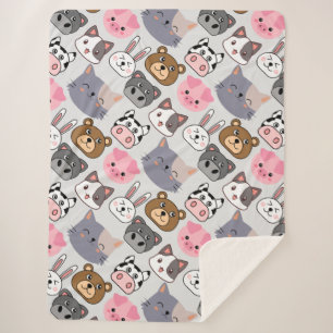 cartoon heads pattern.w offwhite BG Sherpa Blanket