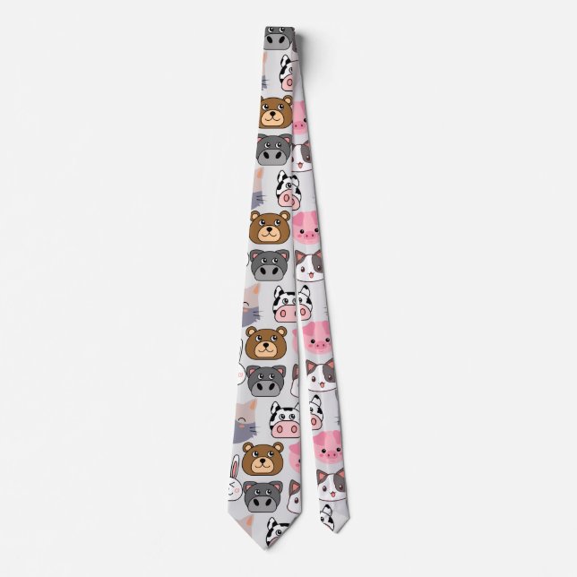 cartoon heads pattern.w offwhite BG Tie (Front)