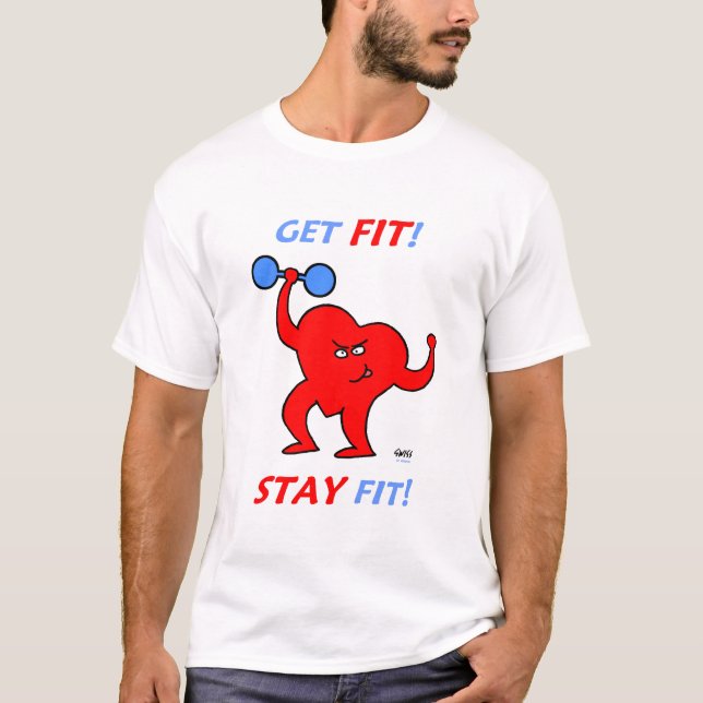 Cartoon Heart Exercise Fitness Motivation Saying T-Shirt (Front)
