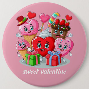 Cartoon Heart & Sweet friends valentine's day 6 Cm Round Badge