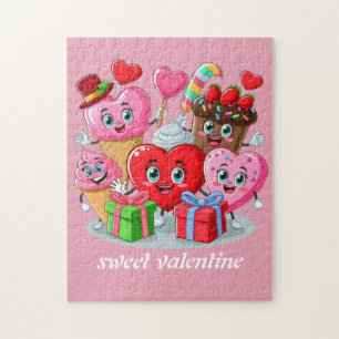 Cartoon Heart & Sweet friends valentine's day Jigsaw Puzzle