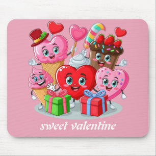 Cartoon Heart & Sweet friends valentine's day Mouse Mat