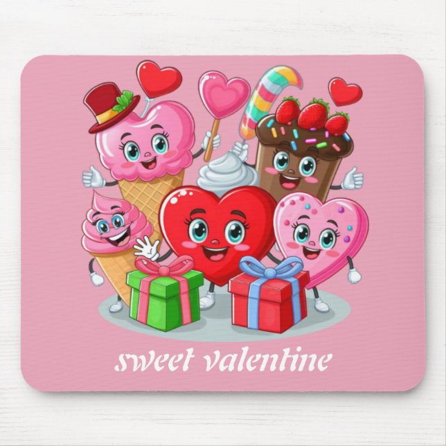 Cartoon Heart & Sweet friends valentine's day Mouse Mat (Front)