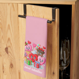 Cartoon Heart & Sweet friends valentine's day Tea Towel