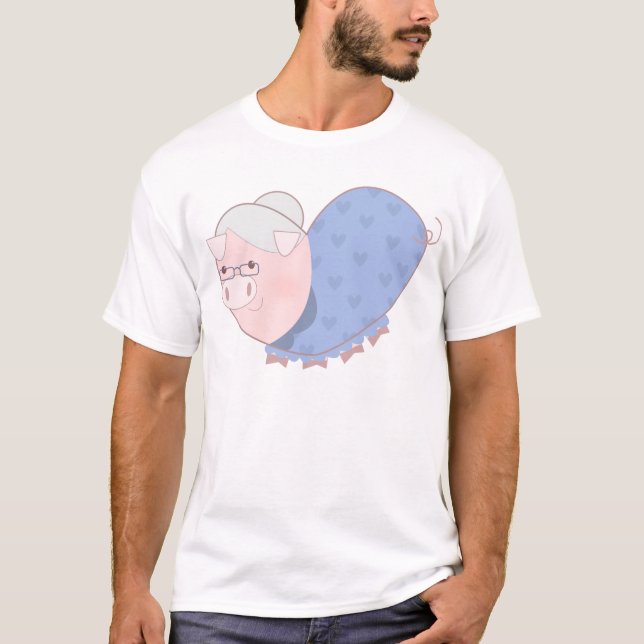 Cartoon Hearts Pig Grandma T-Shirt (Front)