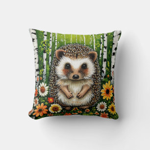 Cartoon hedgehog Forest Floral Woodland Cushion