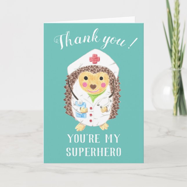 Cartoon hedgehog nurse thank you card (Front)