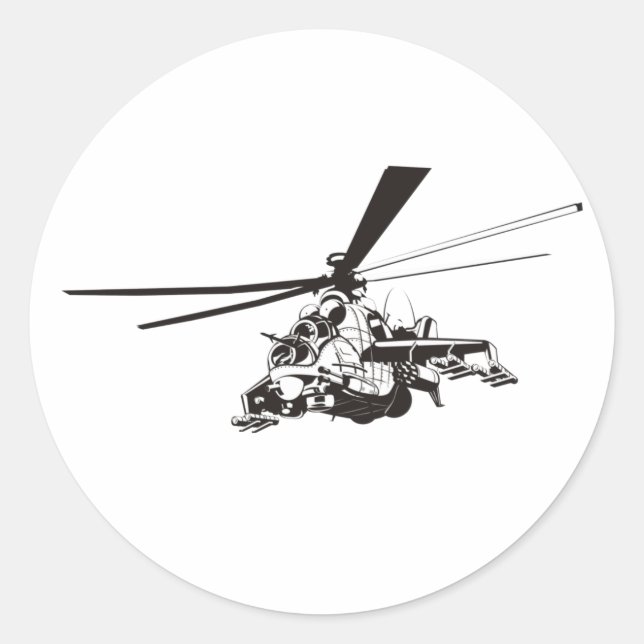 Cartoon Helicopter "Hind" Classic Round Sticker (Front)