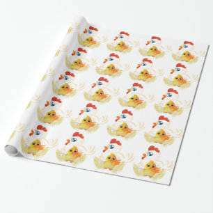 Cartoon Hen and Chicken Wrapping Paper