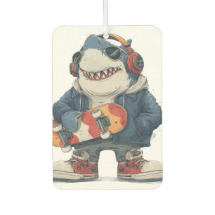 Cartoon Hip Hop Shark Character with Skateboard  Car Air Freshener