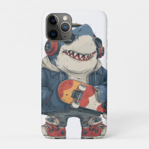Cartoon Hip Hop Shark Character with Skateboard  iPhone 11 Pro Case