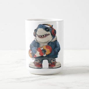 Cartoon Hip Hop Shark Character with Skateboard  Coffee Mug