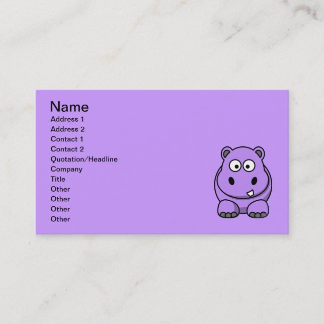 cartoon-hippo cute adorable friendly purple business card (Front)