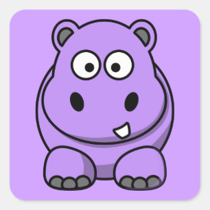 cartoon-hippo cute adorable friendly purple square sticker