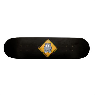 Cartoon Hippo Warning Sign Skateboard