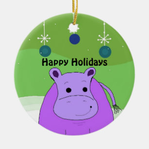 Cartoon Hippo with Christmas Decorations