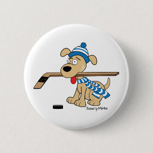 Cartoon Hockey Dog 6 Cm Round Badge