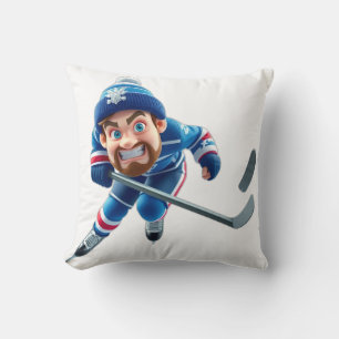 Cartoon Hockey Player Skating with Intense Express Cushion