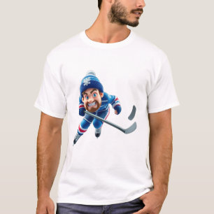 Cartoon Hockey Player Skating with Intense Express T-Shirt