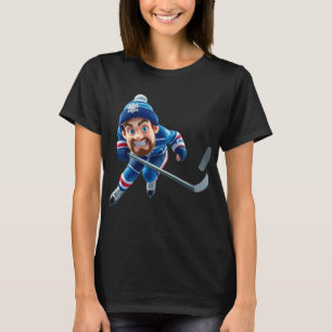 Cartoon Hockey Player Skating with Intense Express T-Shirt