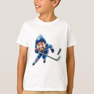 Cartoon Hockey Player Skating with Intense Express T-Shirt