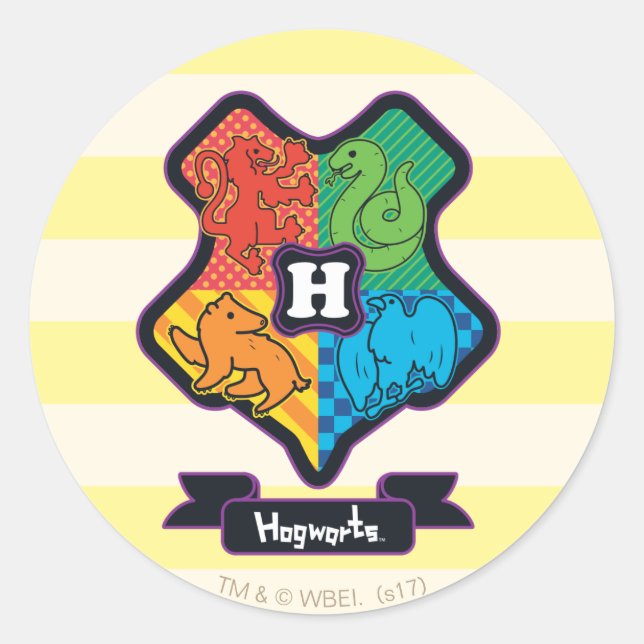 Cartoon Hogwarts Crest Classic Round Sticker (Front)