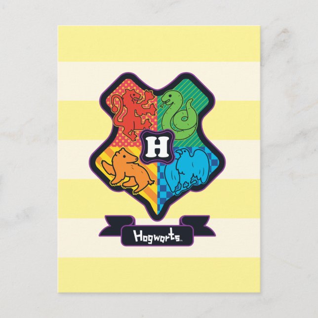 Cartoon Hogwarts Crest Postcard (Front)