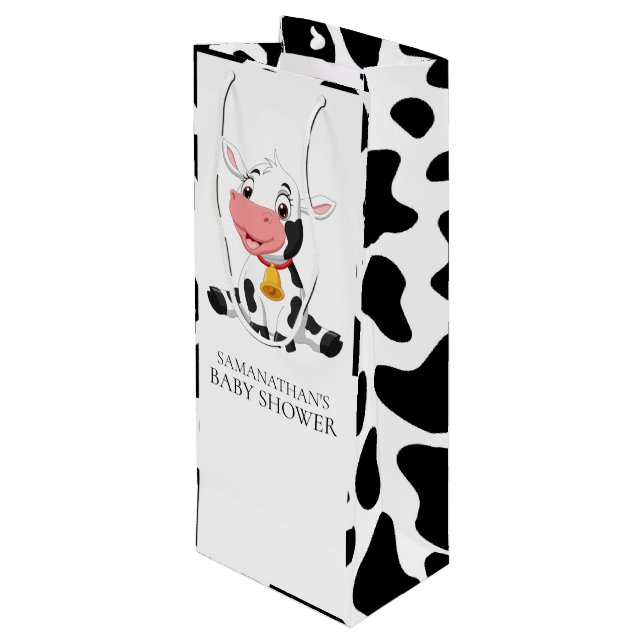 Cartoon Holly Cow BABY SHOWER Wine Gift Bag (Back Angled)