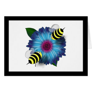 Cartoon Honey Bees Meeting on Blue Flower