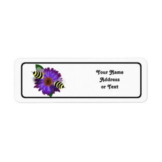 Cartoon Honey Bees Meeting on Purple Flower