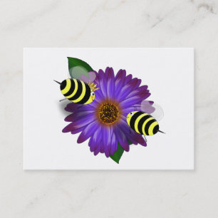 Cartoon Honey Bees Meeting on Purple Flower Business Card