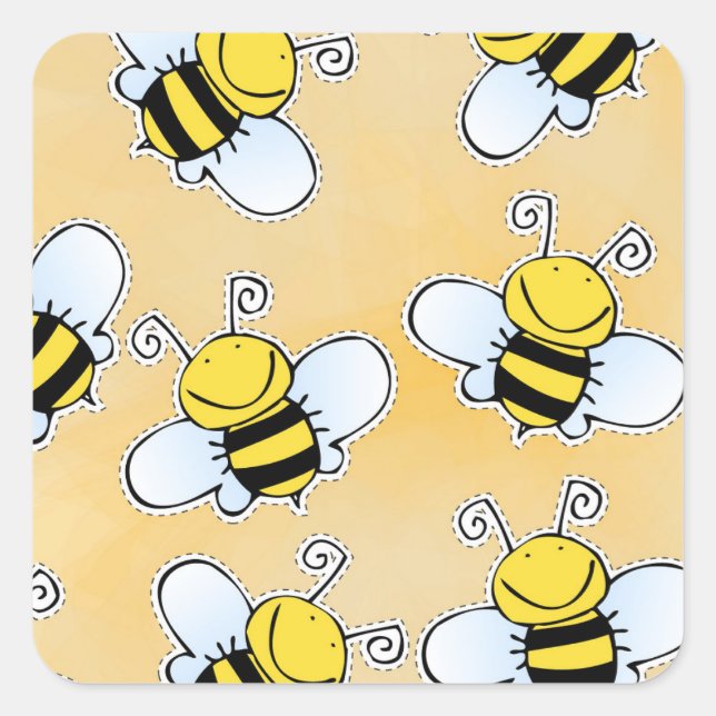 Cartoon Honey Bees Simple Square Sticker (Front)