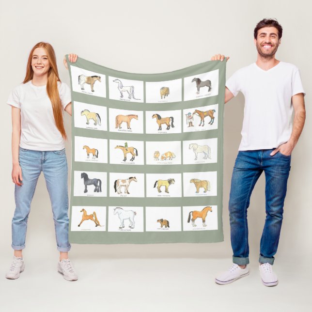 Cartoon Horse Breeds Fleece Blanket (In Situ)