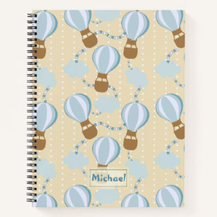 Cartoon Hot Air Balloons and Clouds Kids Pattern Notebook