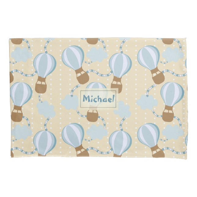 Cartoon Hot Air Balloons and Clouds Kids Pattern Pillowcase (Front)