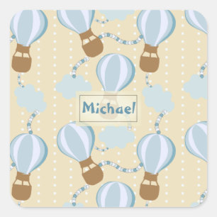 Cartoon Hot Air Balloons and Clouds Kids Pattern Square Sticker