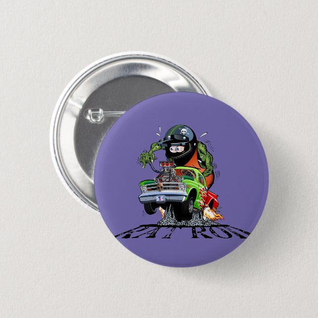 Cartoon hot rod 6 cm round badge (Front & Back)