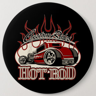 Cartoon hot rod 6 cm round badge