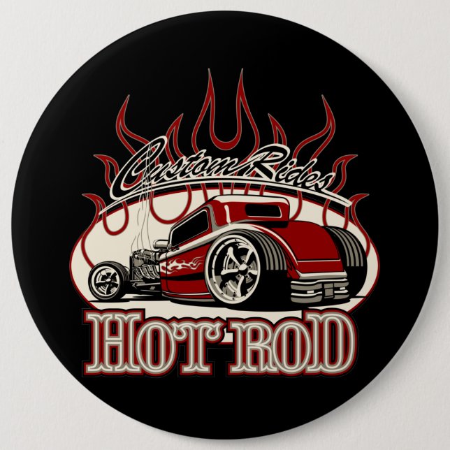 Cartoon hot rod 6 cm round badge (Front)