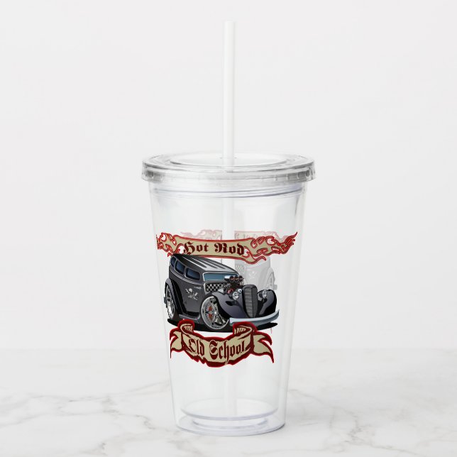 Cartoon hot rod acrylic tumbler (Front)