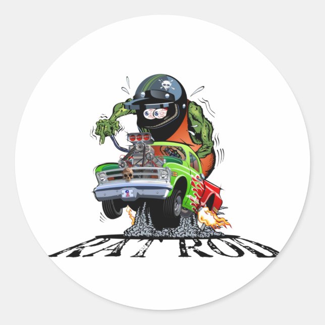 Cartoon hot rod classic round sticker (Front)