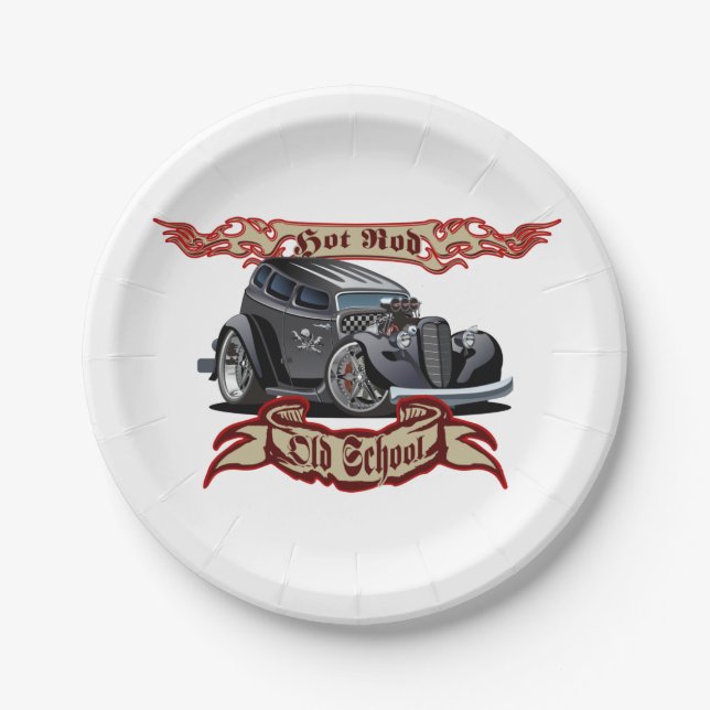 Cartoon hot rod paper plate (Front)