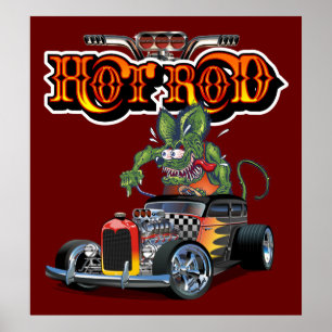 Cartoon hot rod poster