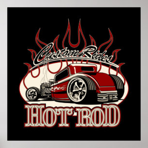Cartoon hot rod poster